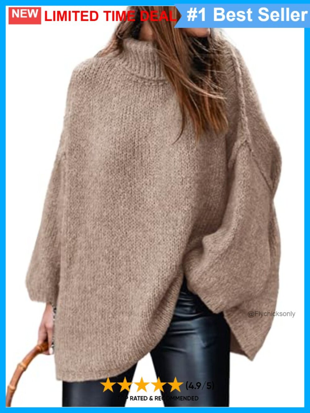 Womens Turtleneck Long Sleeve Chunky Knit Pullover Sweater Oversized